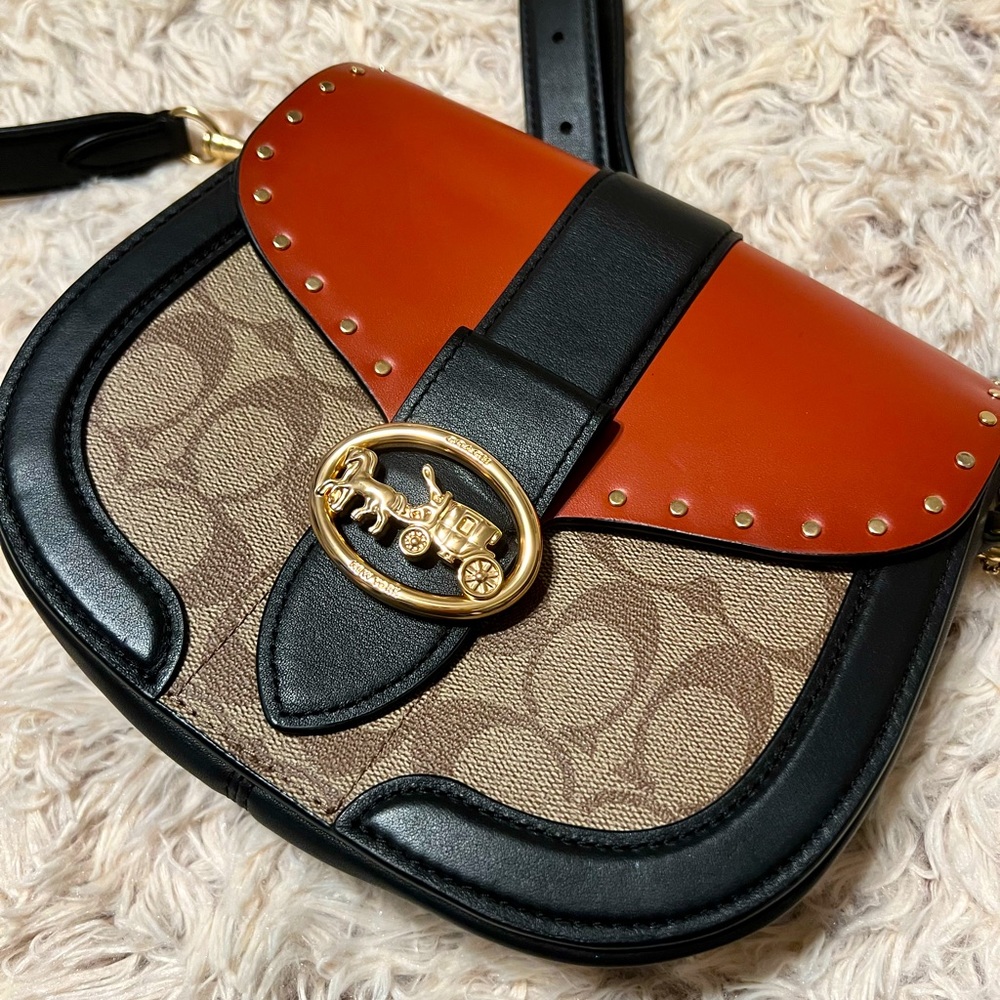 Coach Georgie Color Block Signature Saddle Bag.